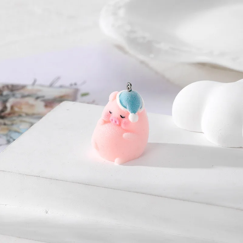 20pcs 3D Cute Flocking Resin piglet Charms Cartoon Doll Pendant For  Necklace earrings DIY crafts Jewelry Accessories