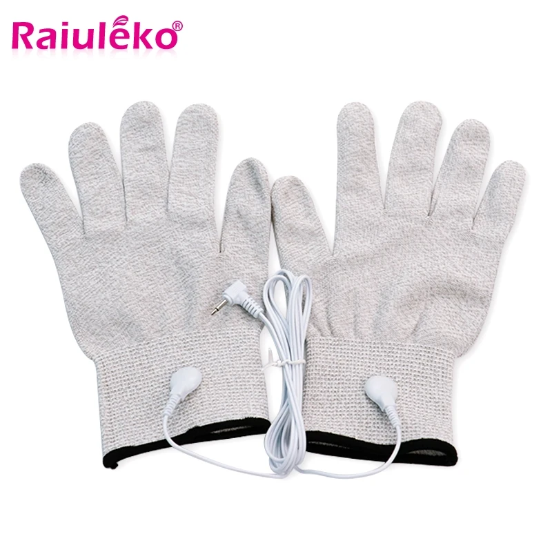 1Pair Breathable Tens Conductive Massage Gloves + Cable Use With Acupuncture Physiotherapy Massager/Digital Pulse Machine