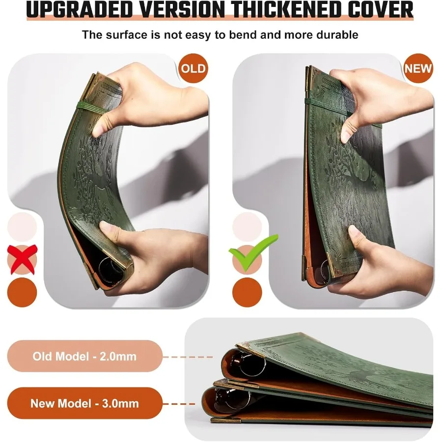 Leather 3 Ring Binder Fits 8.5"x11" Letter Size Paper 1 Ih Round Ring Binder Holds 200 Sheets Notebook Cover Loose Leaf Organiz