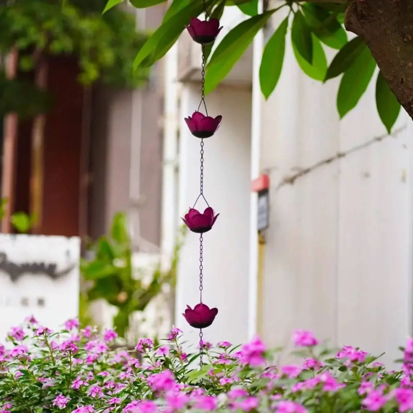 

Rose Rain Chain Rainwater Collection Metal Rose Gutter Chain Flower Rain Catcher Decorative Outdoor Decor Soothing Water Sound