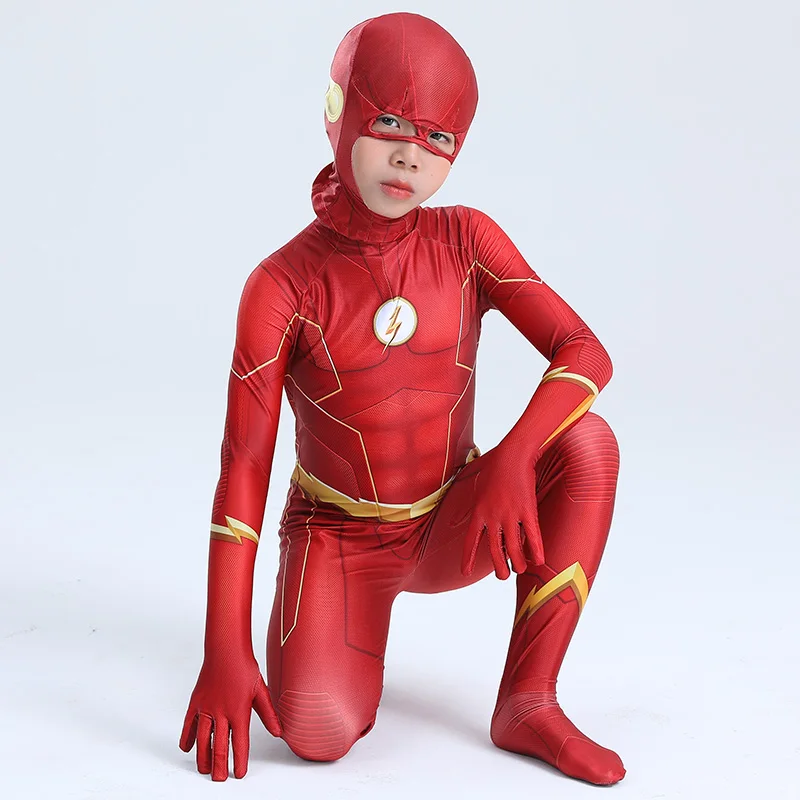 Kinder Flash Mann Jungen Cosplay Kostüm Neujahr Karneval Party Kostüm mit Kopf bedeckung Maske Sets