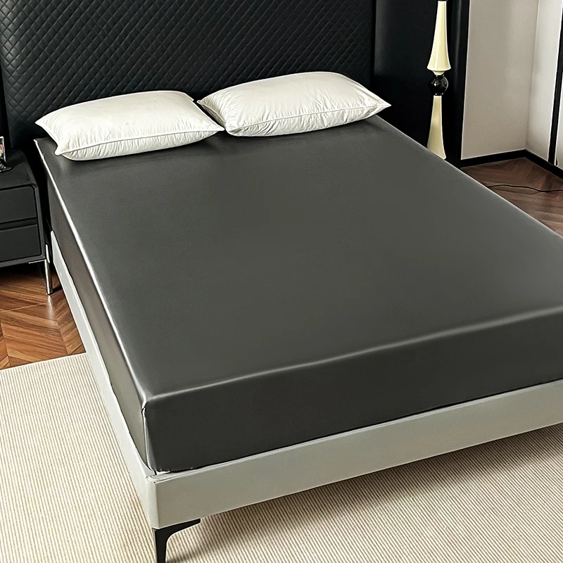 

Satin Fitted Sheet Couple Double Mattress Cover Deep Pocket Bed Sheet Bedspread on The Bed Bed linen Single Queen King 140 160