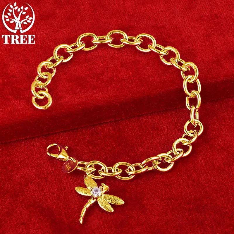 

ALITREE 24K Yellow Gold Zircon Crystal Dragonfly Bracelet For Woman Party Wedding Birthday Gift Lady Fashion Fine Charm Jewelry