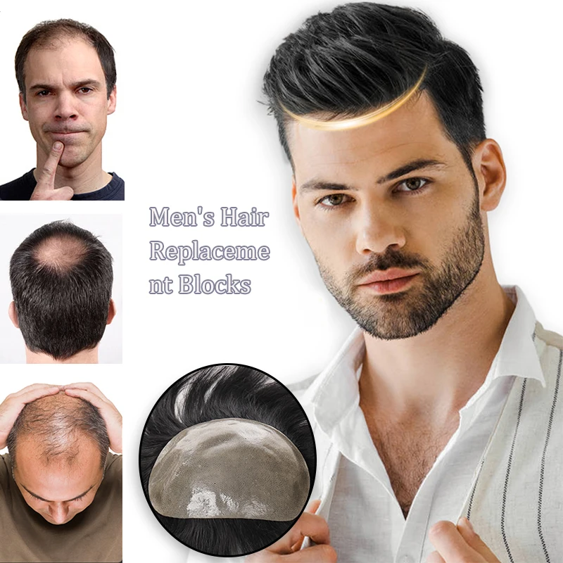 

XG Synthetic Men's Wig Replacement Piece Handmade Biological Scalp Ultra-thin Invisible Head Replacement Block Natural Hairline