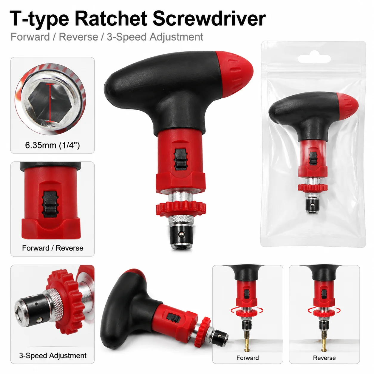 High Quality Manual T-type Ratchet Screwdriver Quick Bolt Driver Batch 1/4 inch 6.35mm Can Rotate Forward Reverse