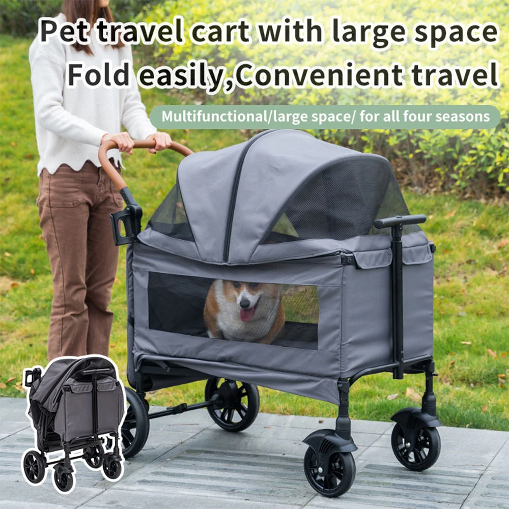 Luxury Outdoor Travel 4 Wheel Large Capacity Pet Stroller Portable Fabric Dog Stroller Aluminum Tube Pet Cart