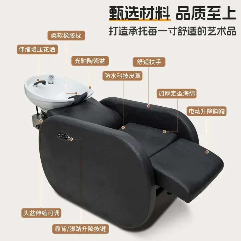 Bojo Semi Reclining Shampoo Bed with Ceramic Basin High End Flush Chair for Barber Shop and Hair