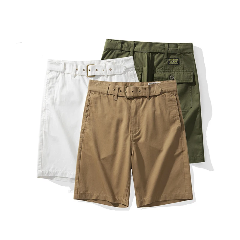 

4803 Summer Casual Loose Cargo Style Shorts For Man Brand Good Quality Cotton Simple Straight Solid Color Half Pants With Belt