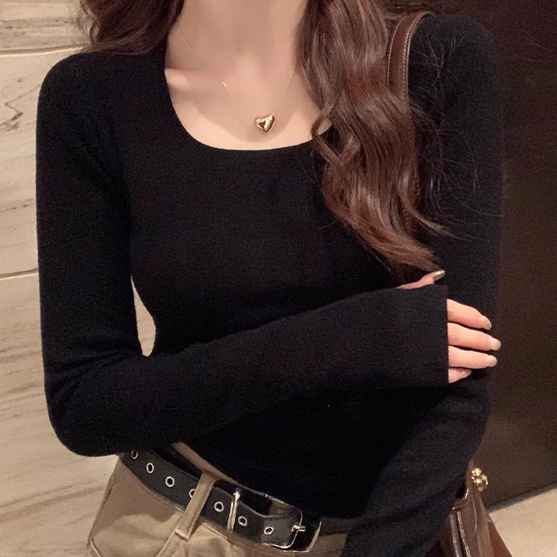 Autumn and Winter Ladies Casual O-Neck Long Sleeve Knitted T-Shirt Knitwear Top Fashion Women's Solid Basic Pullover Sweater