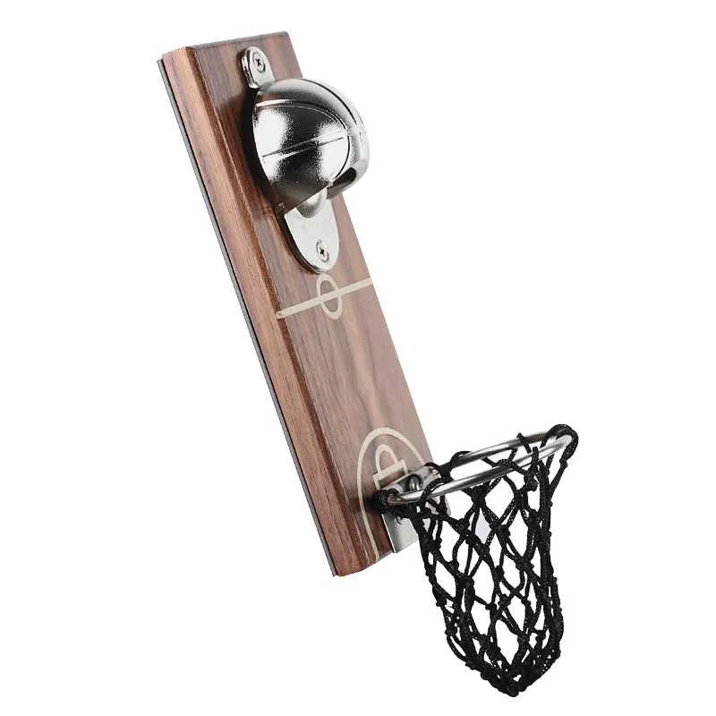 

Basketball court bottle opener, shot frame, wall-mounted beer bottle, black walnut wood magnetic refrigerator sticker