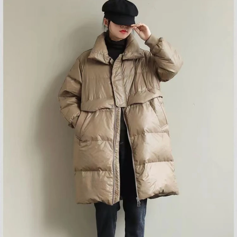 

Winter New Down Coat Women Standing Neck Mid Length Women White Duck Down Warm Women Down Coat Windproof Coat Parkas Down Jacket