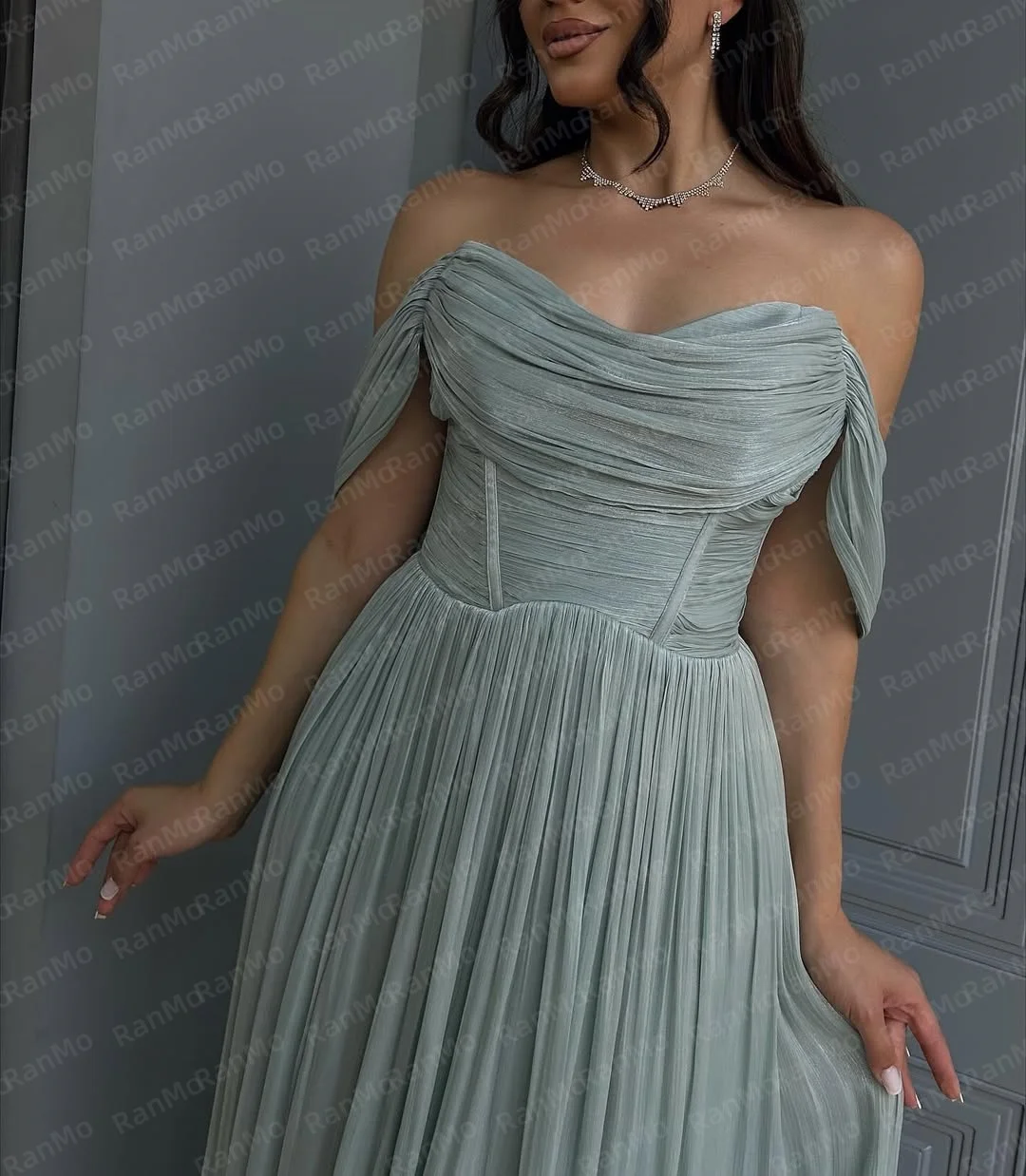 فستان Ranmo أنيق على شكل حرف a للحفلات الراقصة بطول الأرض وطيات على شكل قلب عاري الكتفين بدون أكمام فساتين سهرة أنيقة 2026
