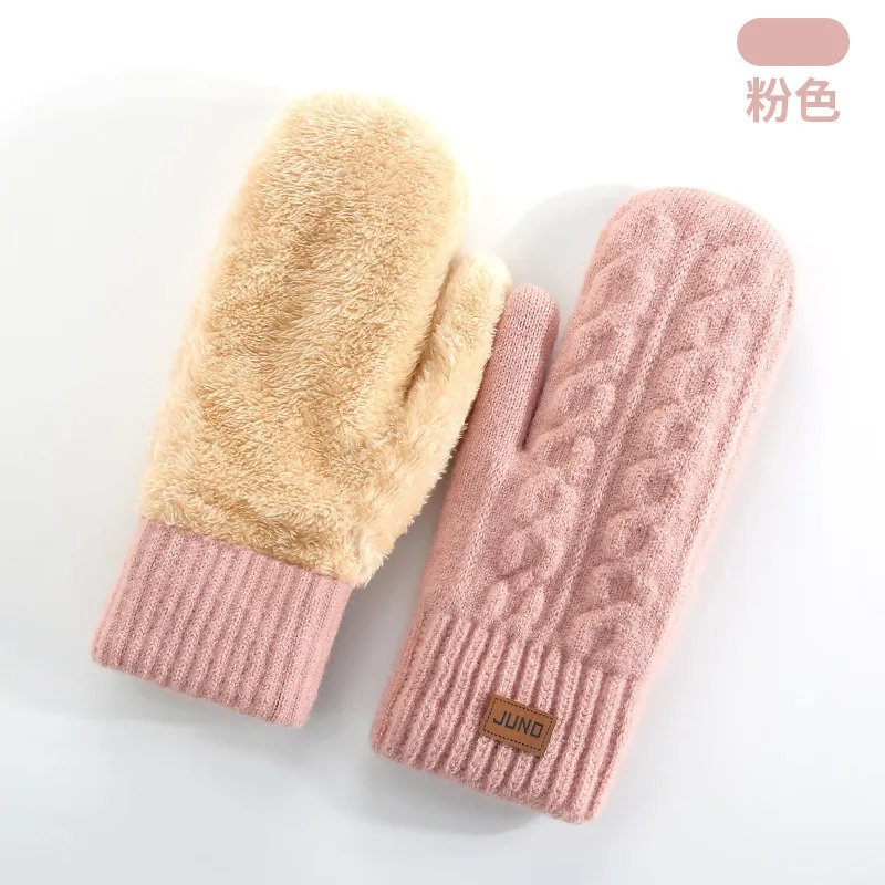 

Thermal Knit Glives Winter Double Layer Fleece Lined Mittens for Motorcycle Ski Unisex Ribbed Pattern