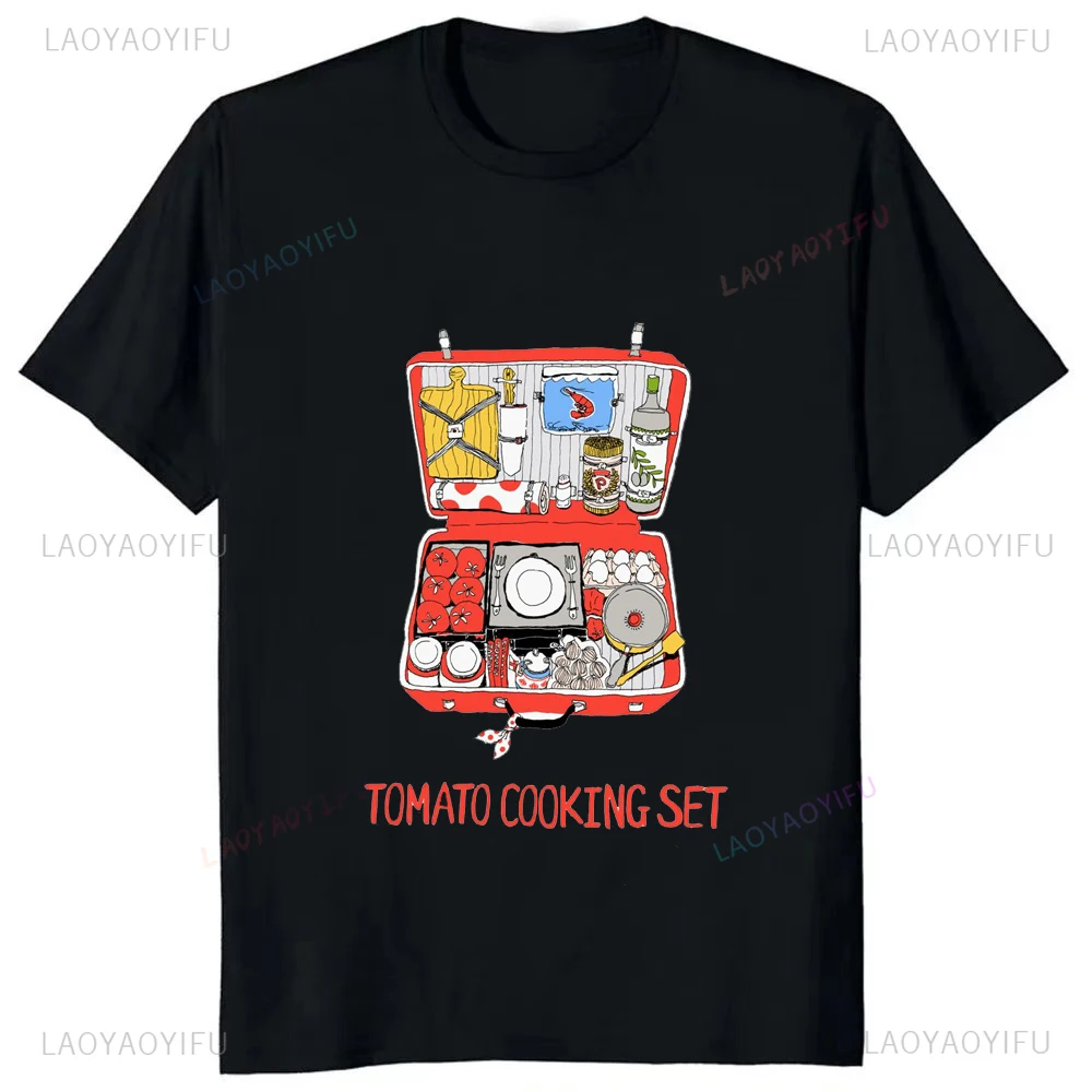 New Arrival Tomato Cooking Set Cartoon Printed Tees Fashion Casual Streetwear Hip-hop Hipster Loose O-neck Hot Sale Tops Tshirt