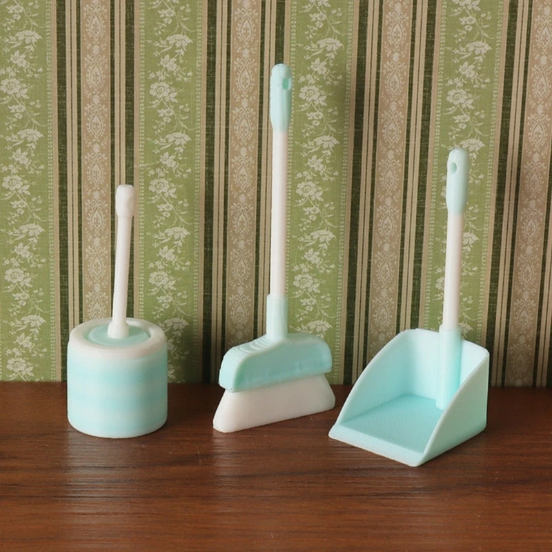 1/12 Doll House Cleaning Tool with Miniature Broom And Dustpan Model Figure Set