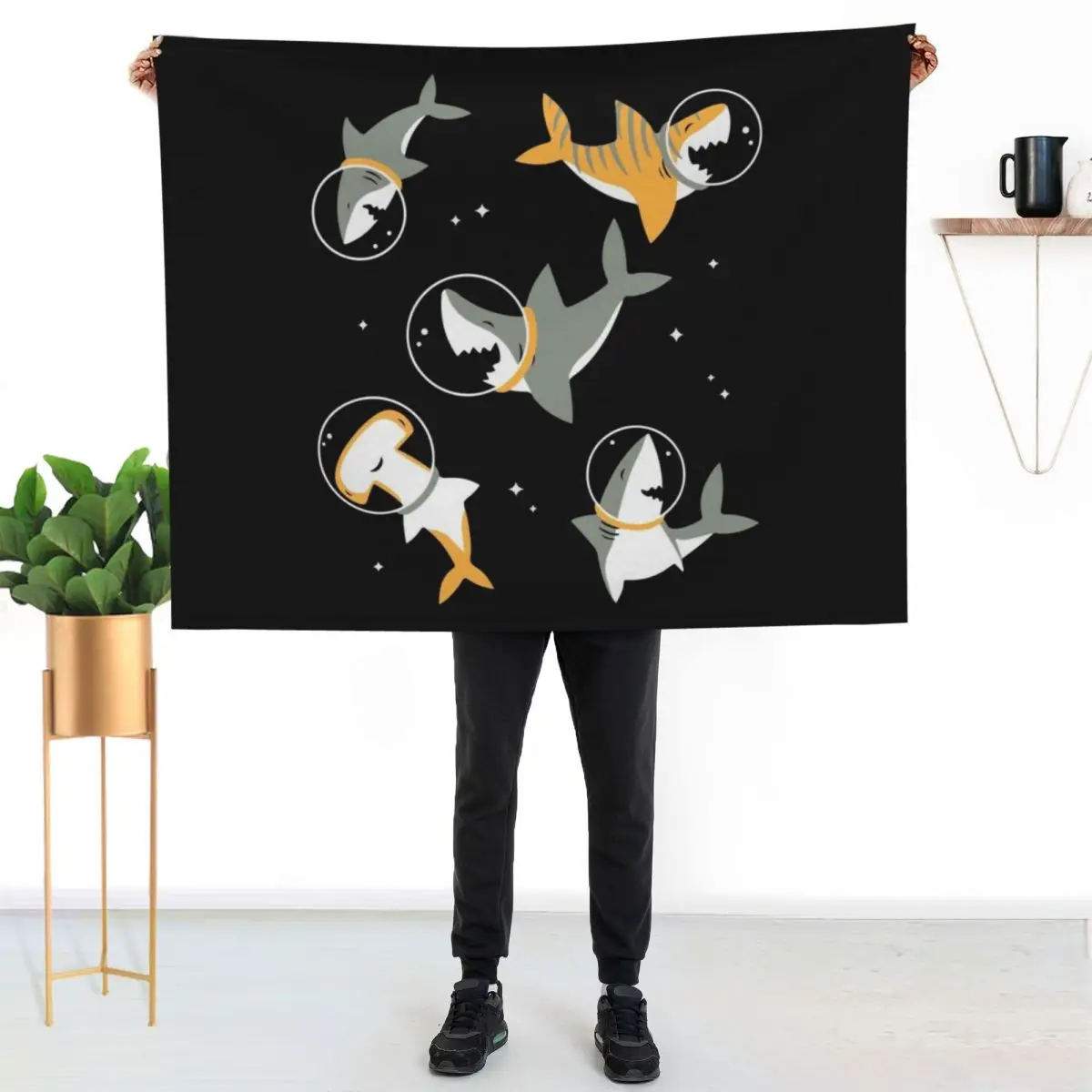 Sharks in Space Throw Blanket Multi-Purpose Giant Sofa Personalized Gift Beautifuls Single Hairys Blankets