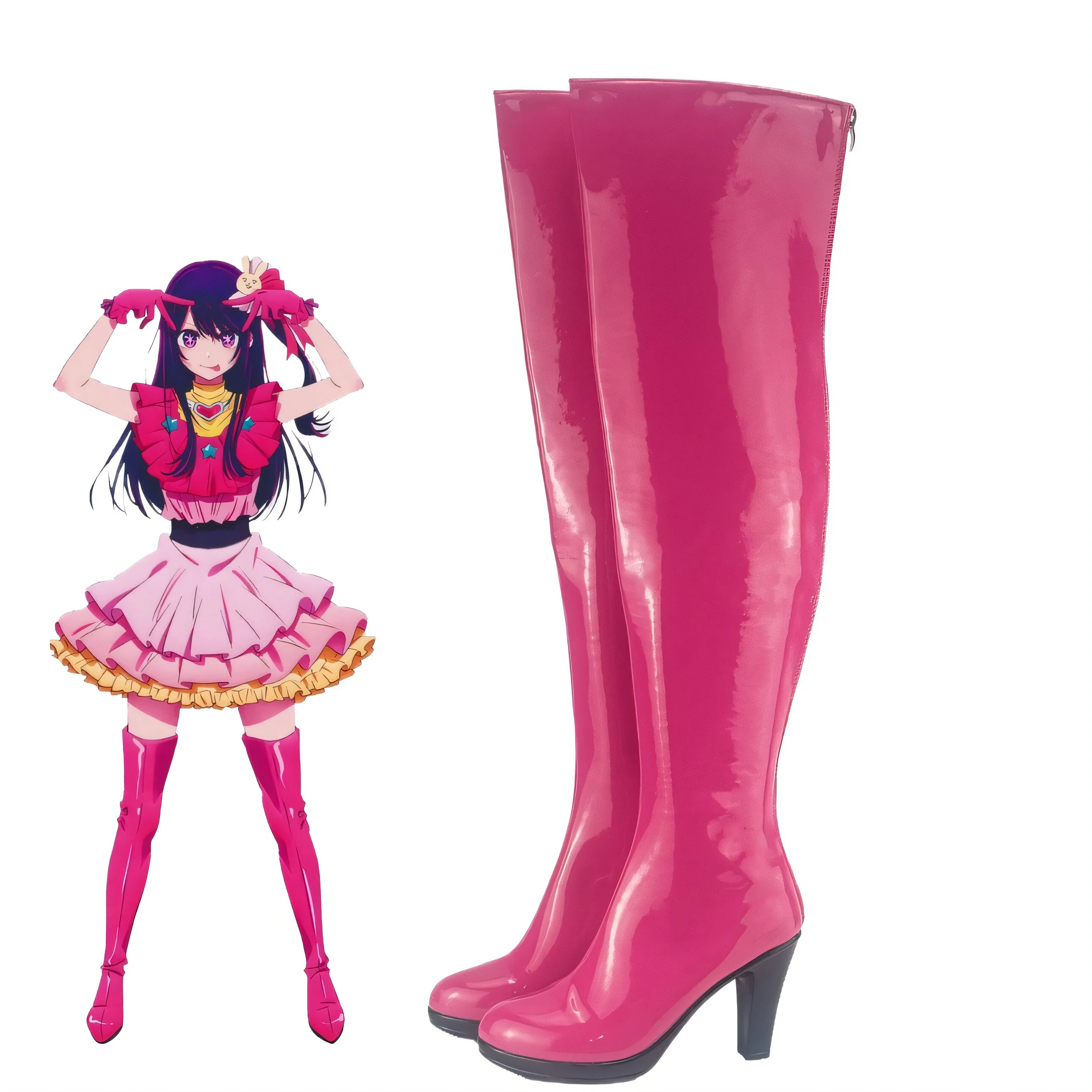 

Anime Ai Hoshino Cosplay Shoes Anime Oshi No Ko Hoshino Ai Rose Pink Boots Shoes Women Pink PU Leather Boots Shoes