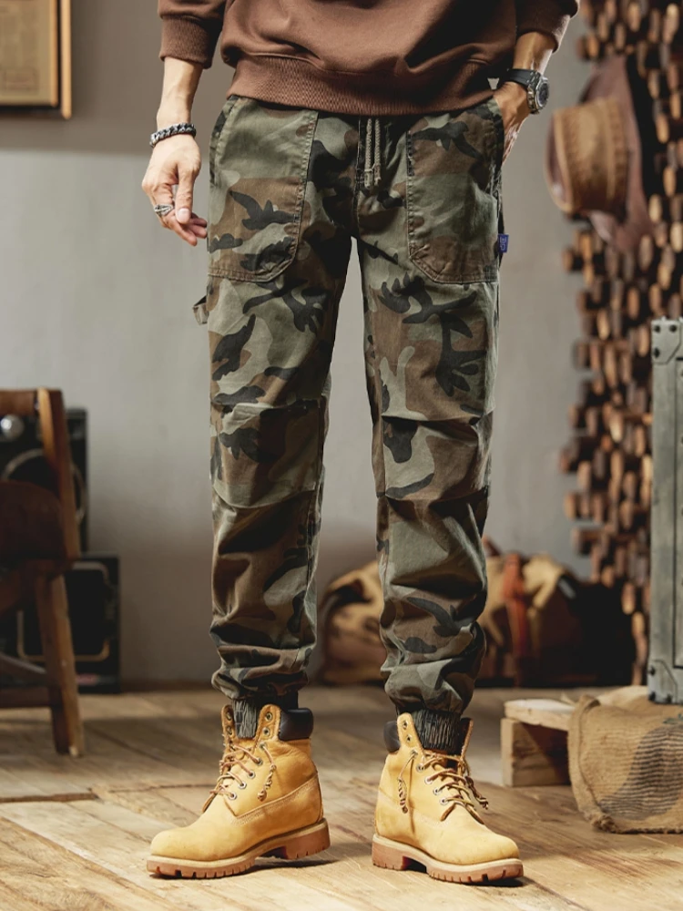 Spring Summer Camouflage Cargo Pants Men Multi-Pockets Workwear Baggy Joggers Cotton Casual Trousers