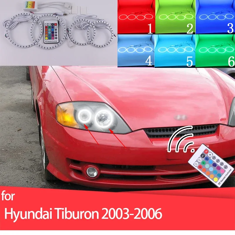 LED Light Rings RGB multi-colored RF Remote Control  Ring Angel Eyes for Hyundai Tiburon 2003-2006 car Headlight Accessories