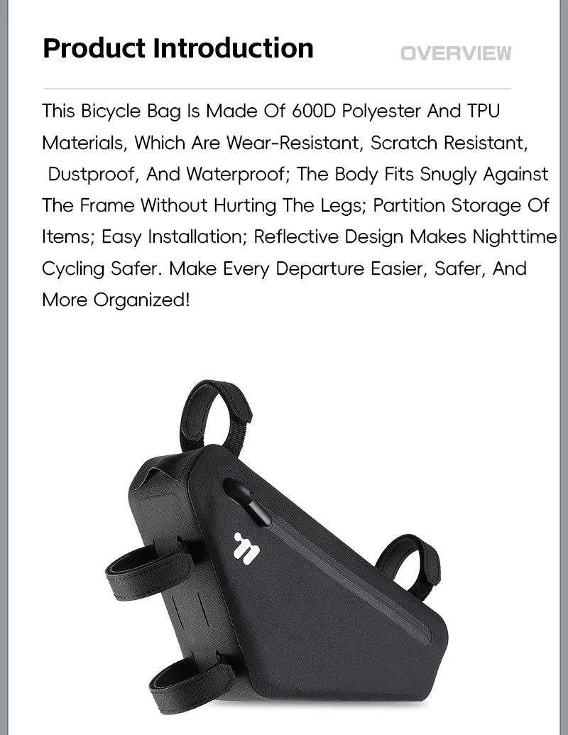 WEST BIKING Fahrrad-Dreieckstasche 1,2L Vollständig Wasserdichte Fahrrad-Rahmentasche Schmaler Rand Fahrradtasche MTB Rennrad Zubehör – Detail 2