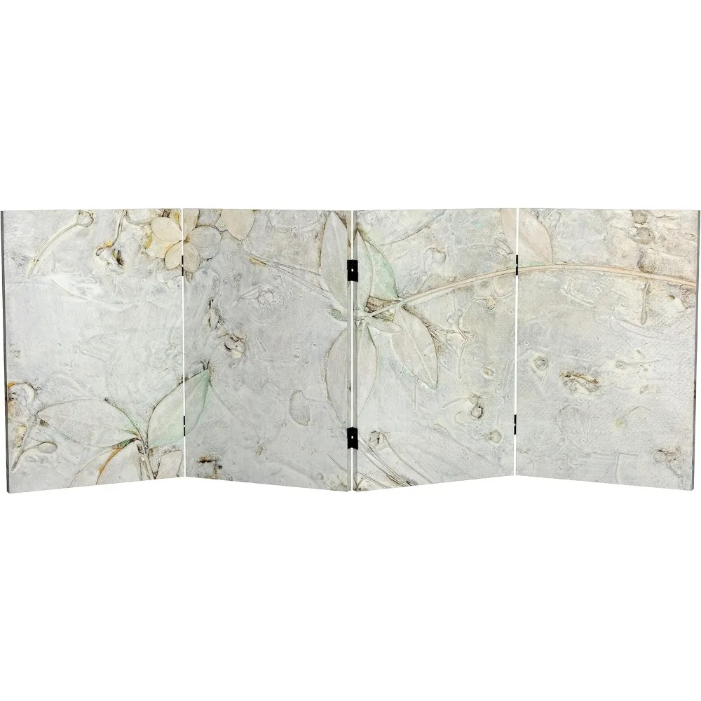 

Short Double Sided Ivory Flowers Canvas Folding Screen 4 Panel Freestanding Partition and Separator for Modern and Contemporary