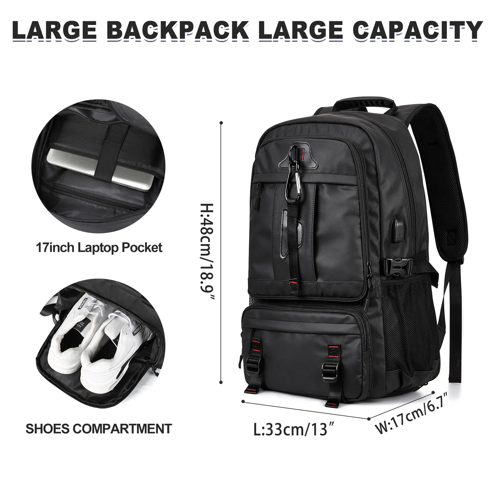 Travel Backpack, 17Inch Laptop Backpack Flight Approved, Carry on Personal Item Backpack with Shoe Bag, Water Resistant Daypack