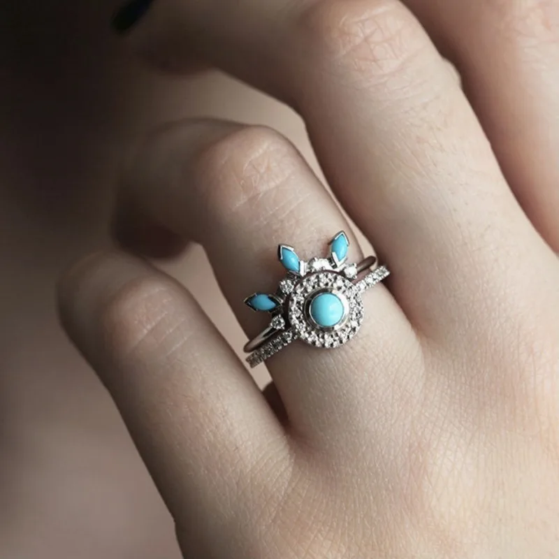 European and American new personalized antique style French turquoise ring