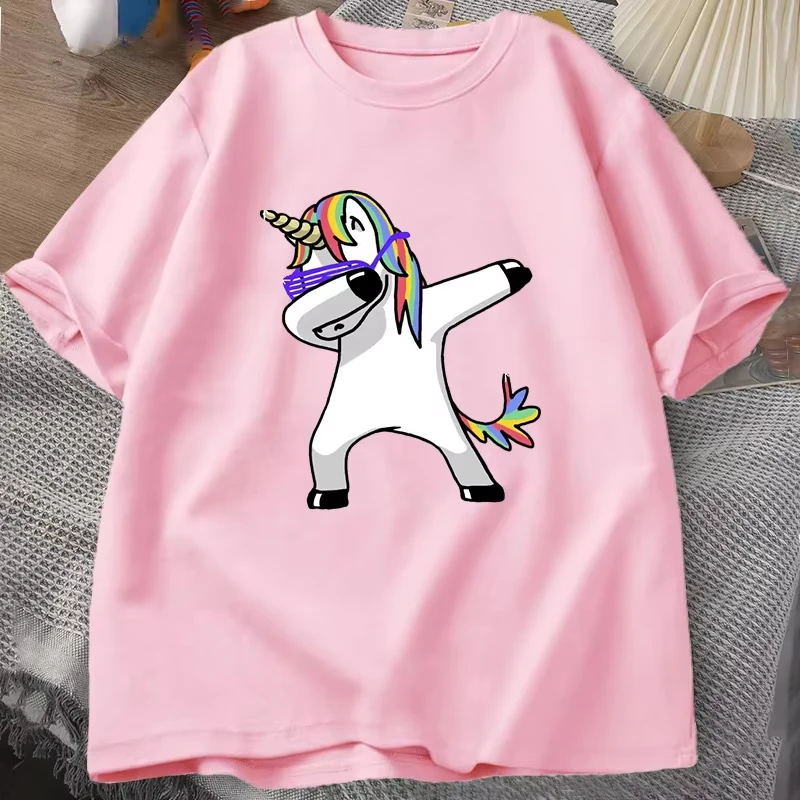 Nuevo Producto Xiaoma Baoli, Camiseta con Estampado de Unicornio para Niños, 100% Algodón Puro, Conjunto Familiar, Cuello Redondo, Manga Corta