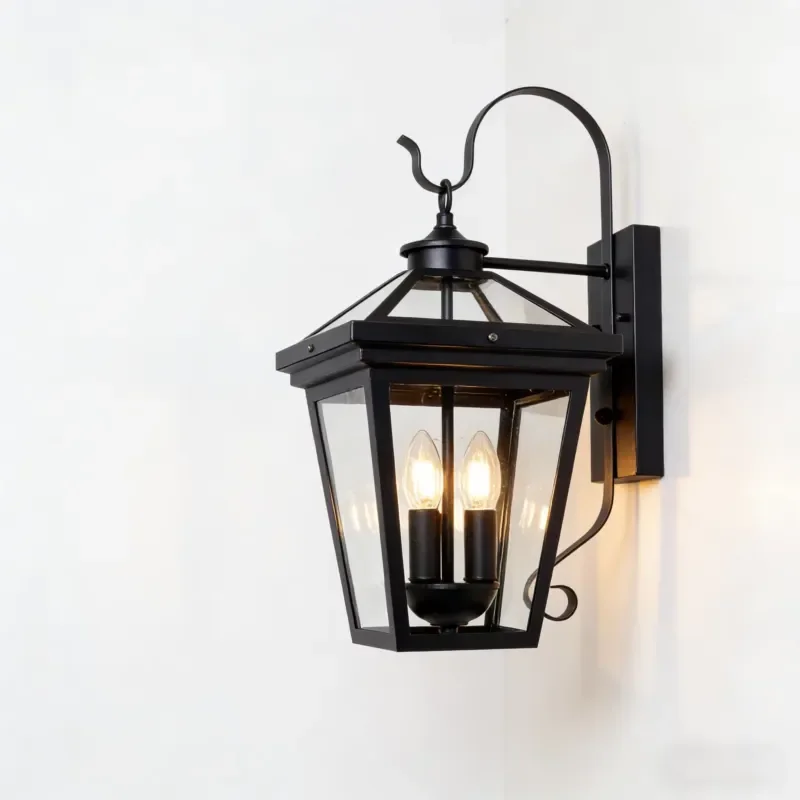 Black Square Polycarbonate Vintage Large Size Outdoor LED Wall Light IP65 Waterproof for Garden Courtyard Corridor