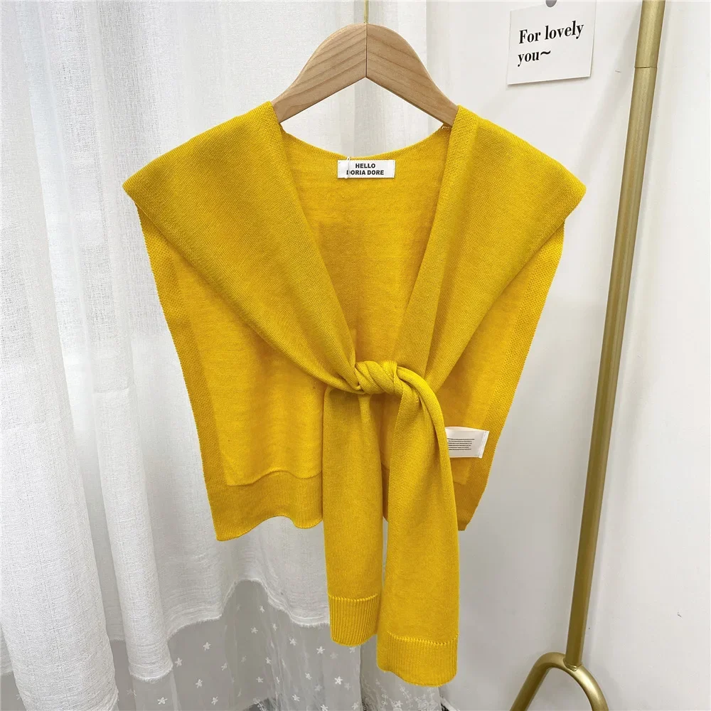 New Knitted Shawl Women's Summer Outside Air-conditioned Room Cloak Spring Autumn Korean Fashion Shoulder Yellow