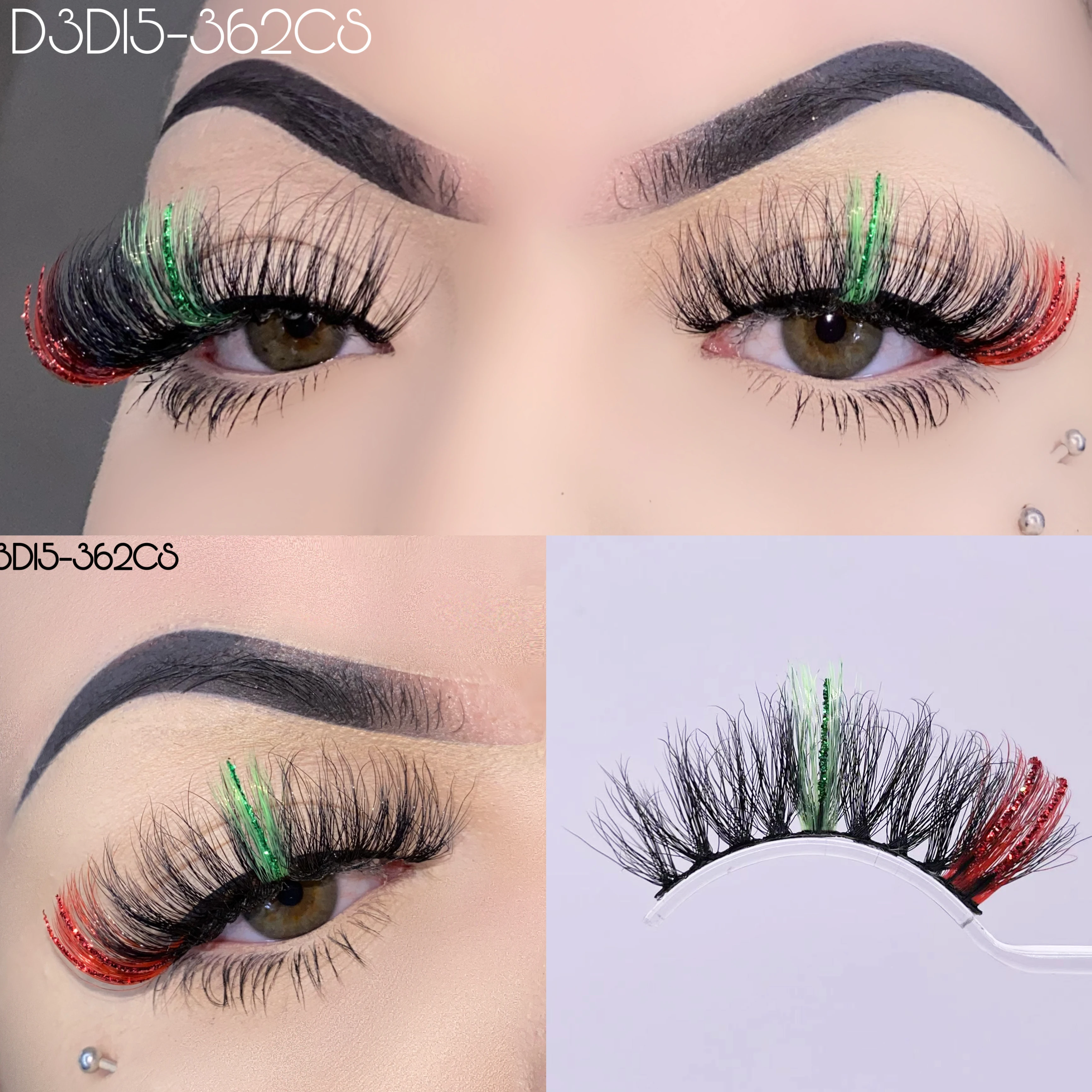 Wholesale 1 Pair 5D Color False Lashes Natural Long 20mm Colorful Glitter Faux Mink Eyelashes for Cosplay Hoalloween Chrismas