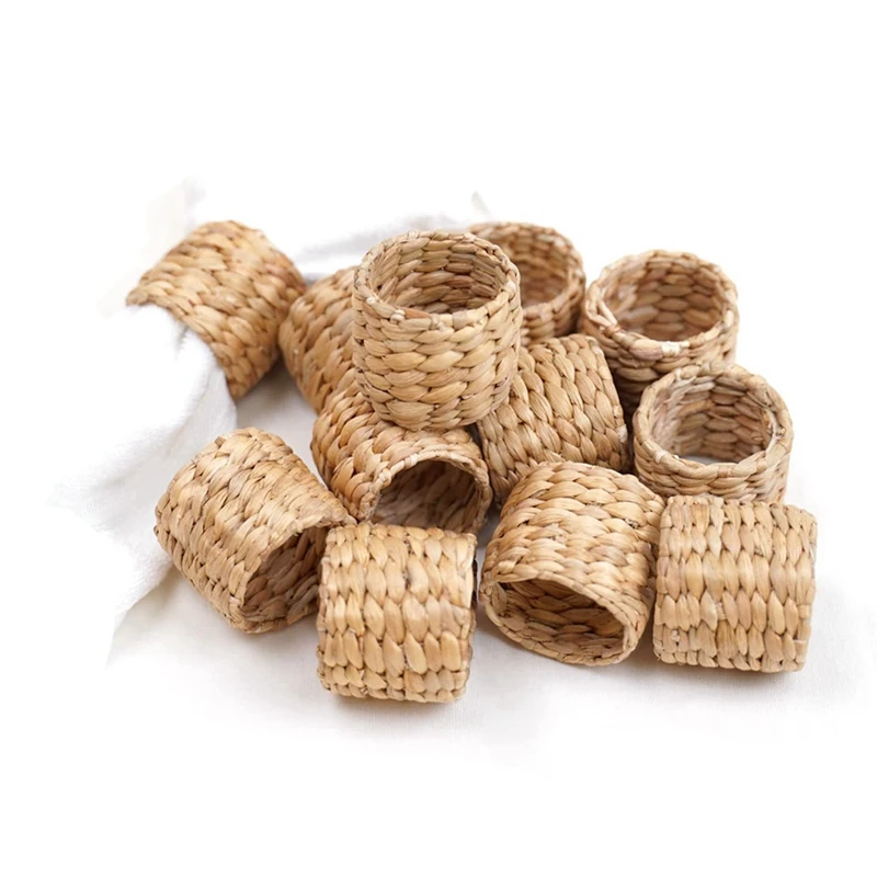 36Pcs Napkin Rings,Water Hyacinth Napkin Holder Rings - Rustic Napkin Rings for Birthday Party, Dinner Table Decoration