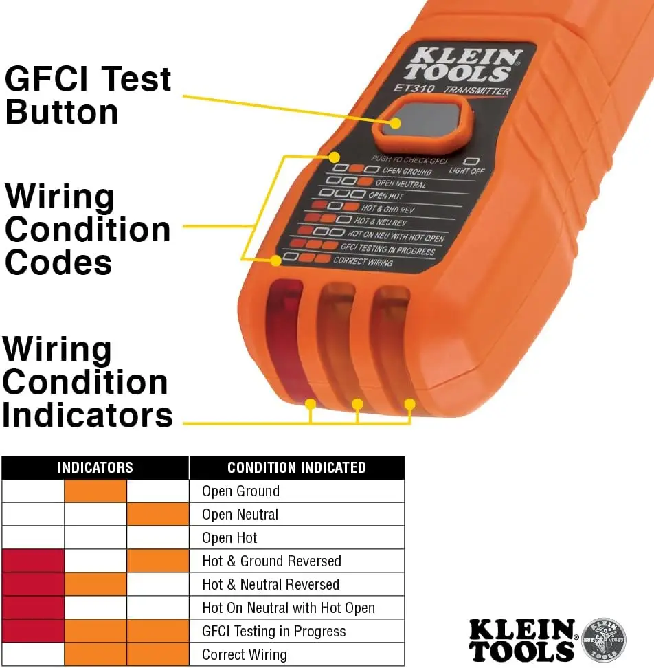 Imagem -03 - Klein Tools-et310 ac Circuit Breaker Finder Testador Elétrico e Testador de Tensão Integrado Gfci Outlet