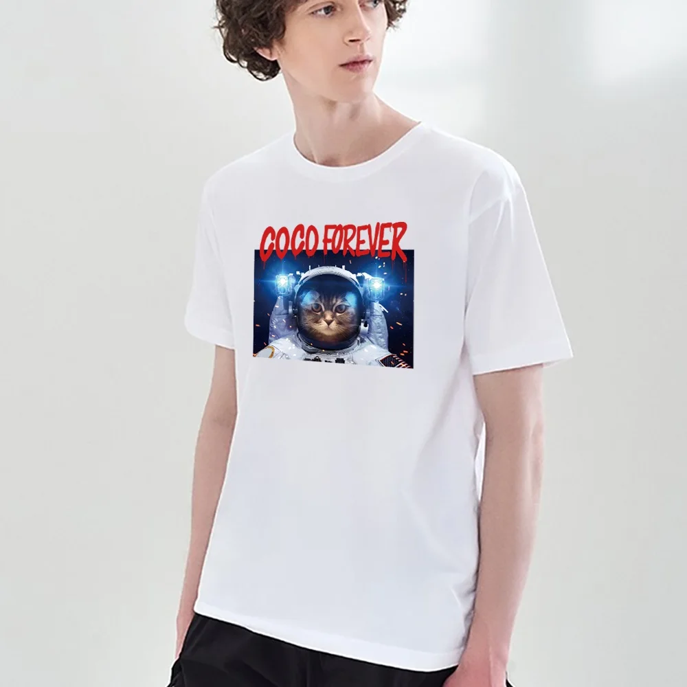 Short-sleeved T Shirt Clothes Fashion Astronaut Printed Men T-shirt Casual Round Neck Top Personality Trend Wild Loose Street