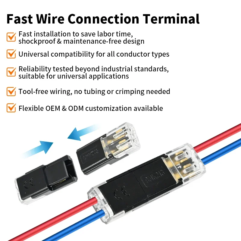 JINH CMK213-D2 50/100/200Pcs Quick-Lock Wire Splice for LED Ribbon 2-Way Plug-and-Socket Joiner with Protective Buckle Cover
