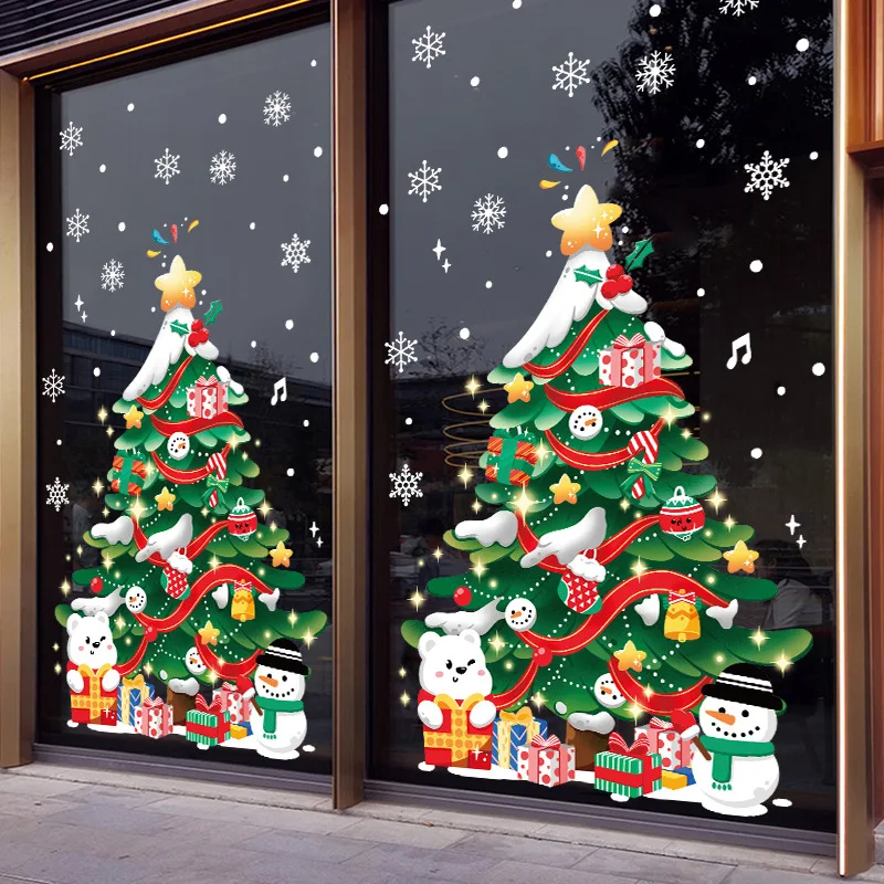 New Naked Electrostatic Stickers Christmas Decorations Shop Window Scene Layout Christmas Tree Stickers Glass Stickers