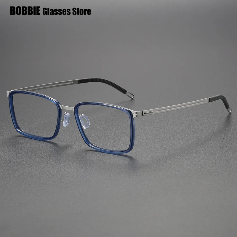 Screwless Ultralight 8g Titanium Acetate Glasses Frame Men Fashion Square Classic Business Myopia Prescription Eyeglass Eyewear