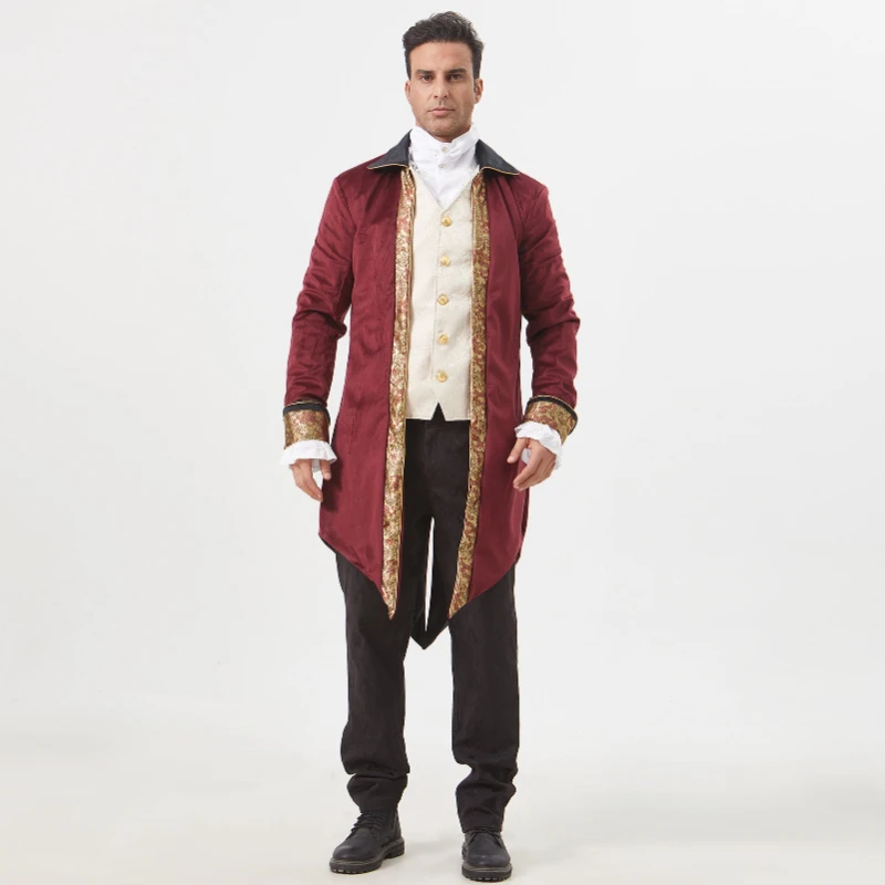 2026 Spring/Fall Blue Medieval Steampunk Velvet Tuxedo for Men,Jacquard Gothic Victorian Men's Frock Tailcoat/Performance Jacket
