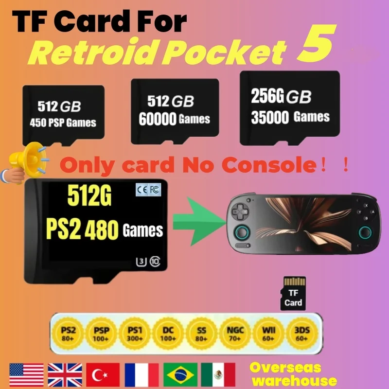 Retroid Pocket 5 Memory Card TF Card for Rp5 Popular Classic Retro Game PS2 PSP 3DS 512G SD Card Android Portable Handheld