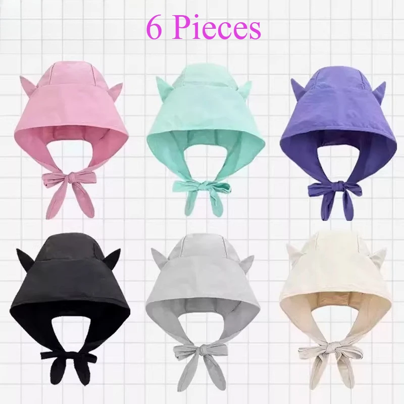 1-6Pcs Kawaii Ear Caps Cute Cartoon Little Demon Sun Hat Women Soft Breathable Sun Protection Multi-Functional Summer Headwear