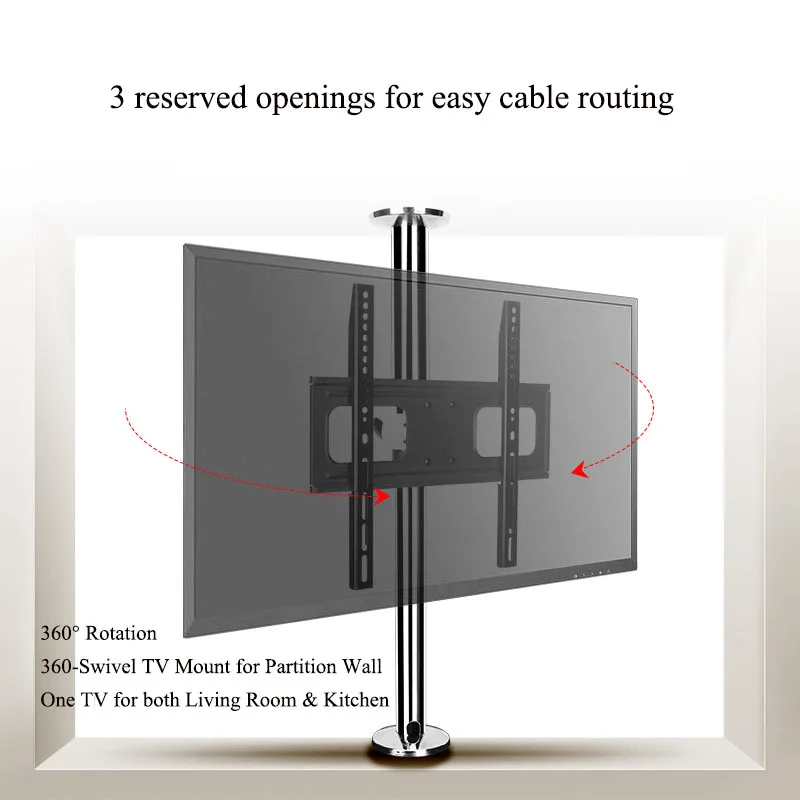 360 Degree Swivel TV Pole Mount for Partition Wall Top Bottom Floor Only Fixed TV Bracket Height Adjustable Fits 32‑55 Inch TV