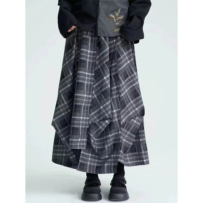 Vintage Plaid jupe Midi femmes Harajuku gothique asymétrique jupes plissées coréen Grunge taille haute Design décontracté une ligne Faldas