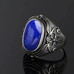 High Quality Silver Plated Ring Natural 11x17MM Oval Lapis Rings for Men Women Party Anniversary Gift Fine Jewelry