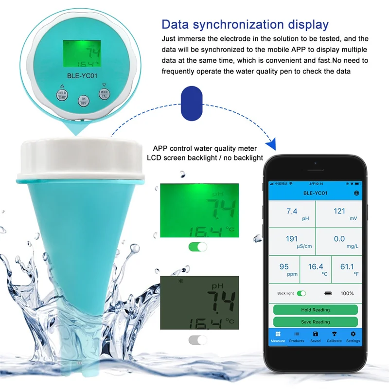 

6 In1 Water Quality Detector Smart Online Bluetooth Water Chlorine Meter PH Meter Powered Tool for Swimming Pool