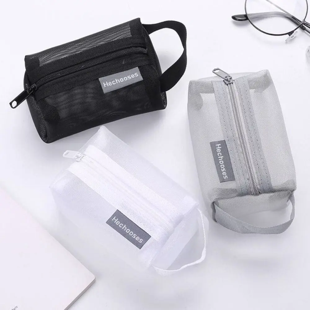 Fashion Portable Square Mesh Storage Pouch Breathable Lightweight Key Bags Large Capacity Stationery Case