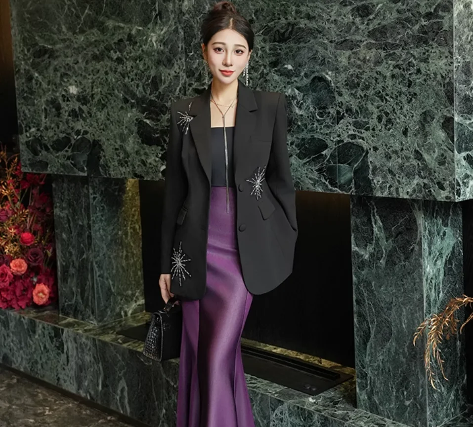 Luxury Runway Women Autumn Coats Sparkle Handmade Sequins Woman Loose Outerwear Coat Blazers Tops Party Clothing Blazers NZ98