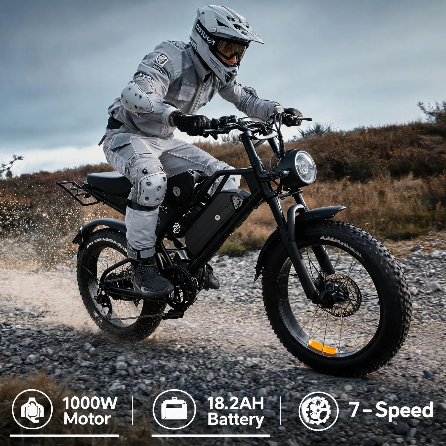 1000W Off‑Road Fat Tire E‑Bike 20 Inch,48V 18.2Ah Battery Adult Electric Bicycle,NFC Keyless System,Steel Crankset with Light,YL‑61F‑C Display,Front Turn Signal,Free Air Pump & Bike Bag,USA Local Stock 1‑5 Day Shipping