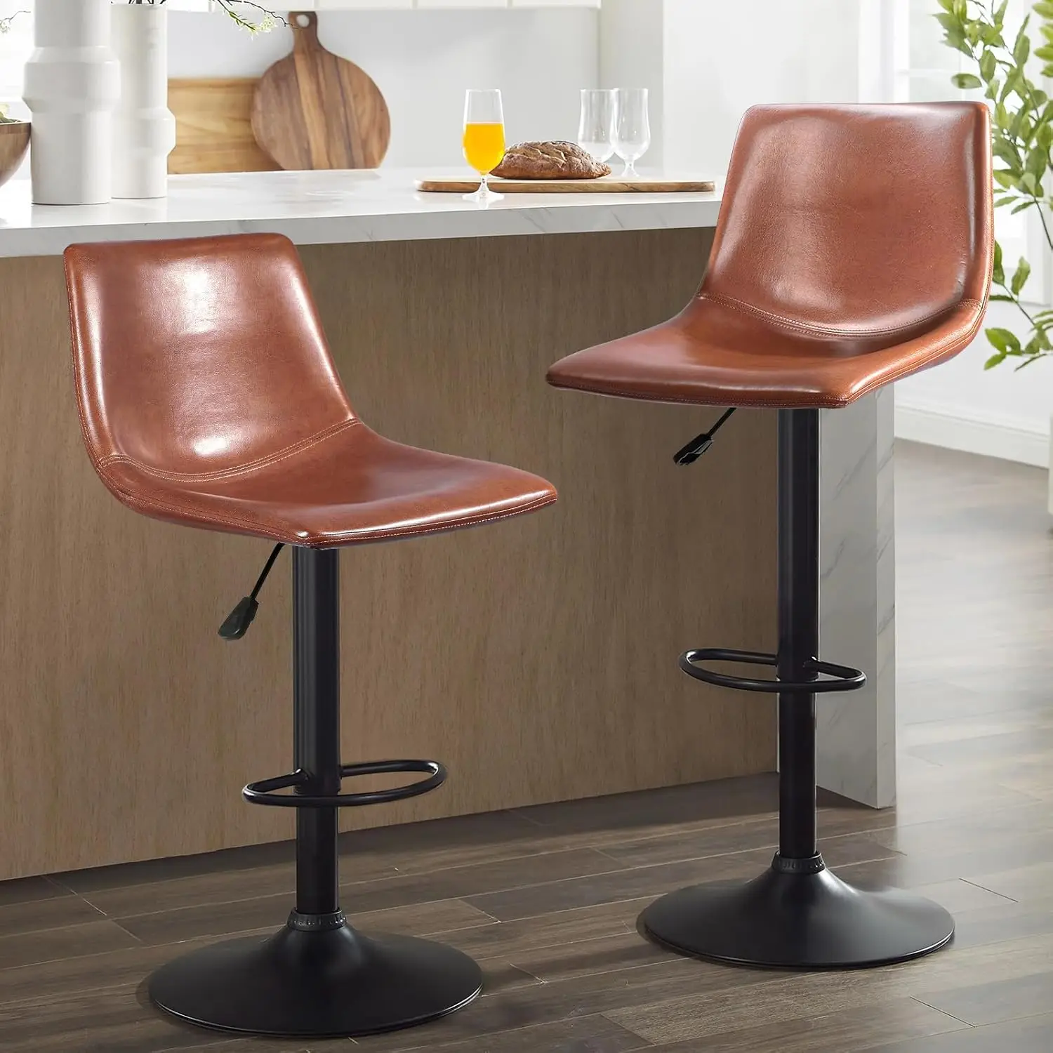 Waleaf Adjustable Swivel Bar Stools Set Of 2, Counter Height Bar Stools With Back,350 Lbs Pu Leather Bar Stool For Kitchen