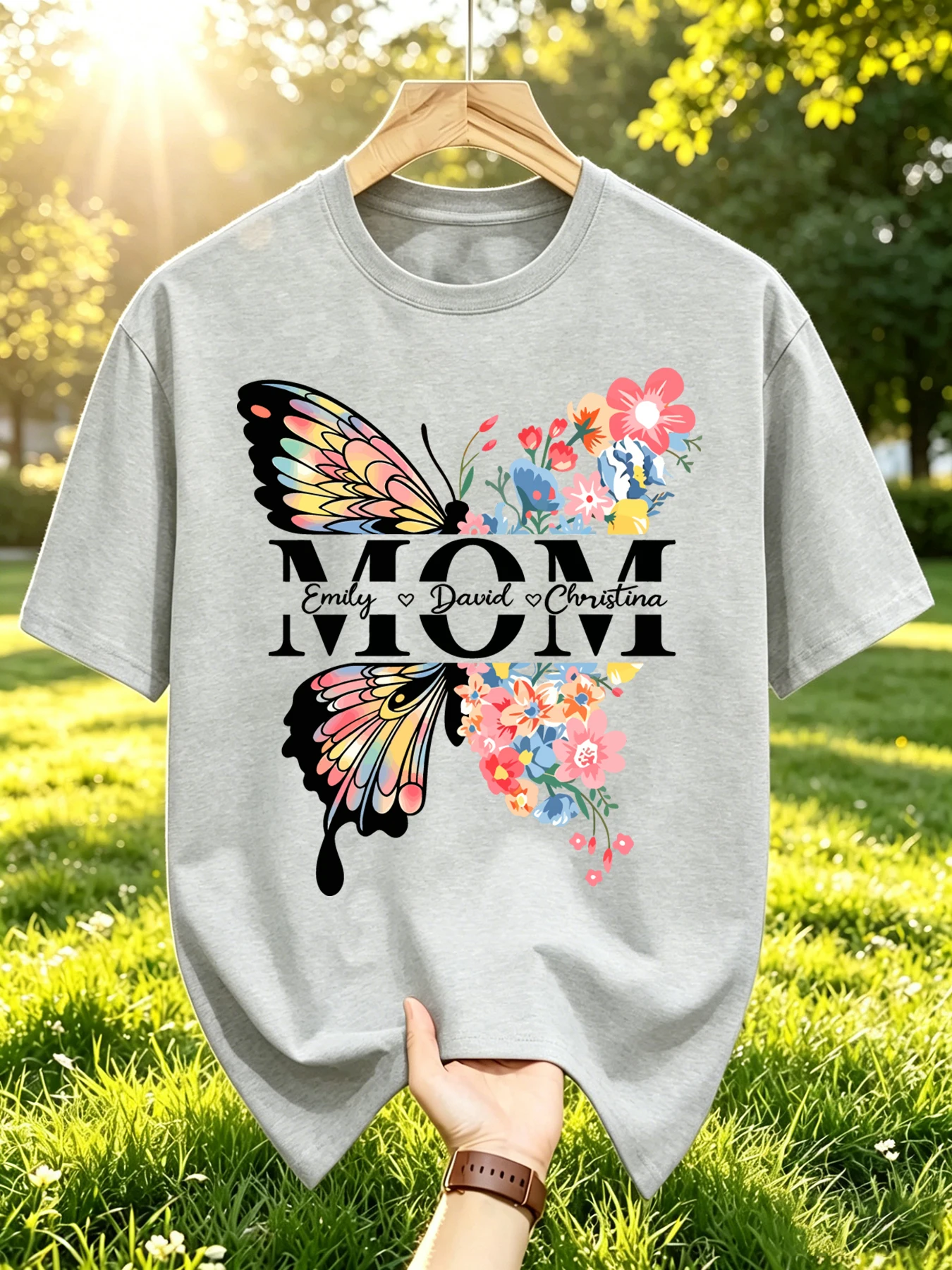 Butterflies And Flowers Mom T-Shirts Men Cotton Casual Tee Breathable Summer Fashion Sportswear Unisex Oversized O-Neck Clothing