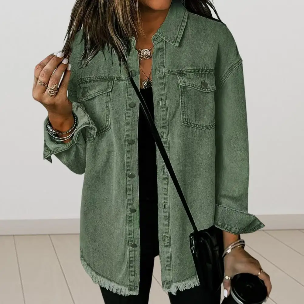 

Women Coats Turn Down Collar Jackets Single Breasted Jackets Solid Denim Cardigan Outerwear Pockets Casual Loose Button 2025